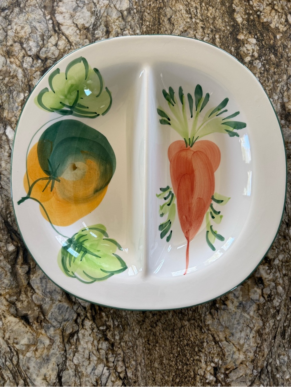 Vintage Italian Ceramic Divided Serving Plate with Hand-Painted by Pizzato.